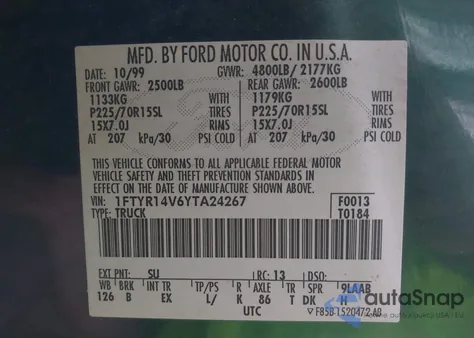 2000 Ford Ranger Xl/Xlt z USA, uszkodzony, nr VIN 1FTYR14V6YTA24267